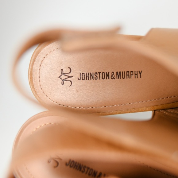 Johnston & Murphy Evelyn‎ Open Toe Bootie Womens 10M Tan Glove Leather 3" Heel - Picture 2 of 7